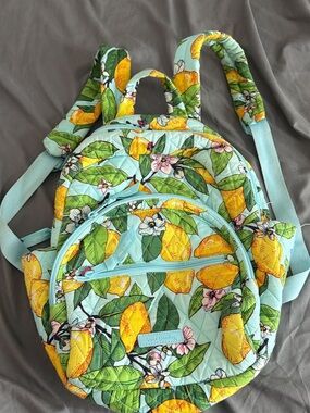 Vera Bradley Kids Quilted Lemon Print Backpack - Aqua & Yellow